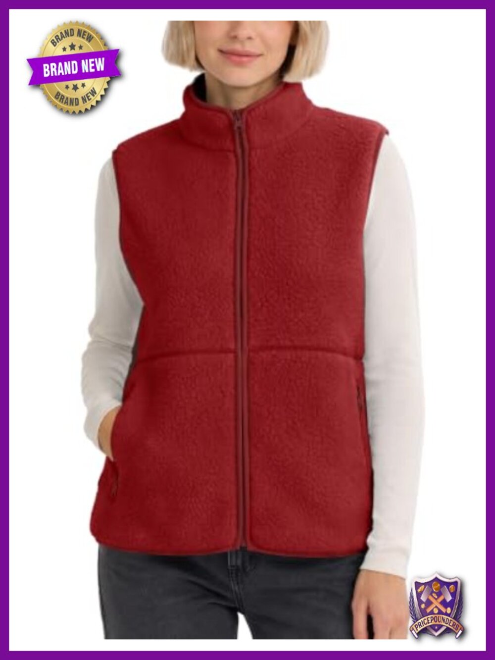 Womens Fuzzy Sherpa Fleece Vest Warm Sleeveless Jackets Zip Front